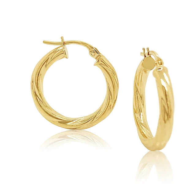 9ct Yellow Gold 3mm x 15mm Diameter Twist Hoop Earrings - 5ER0026
