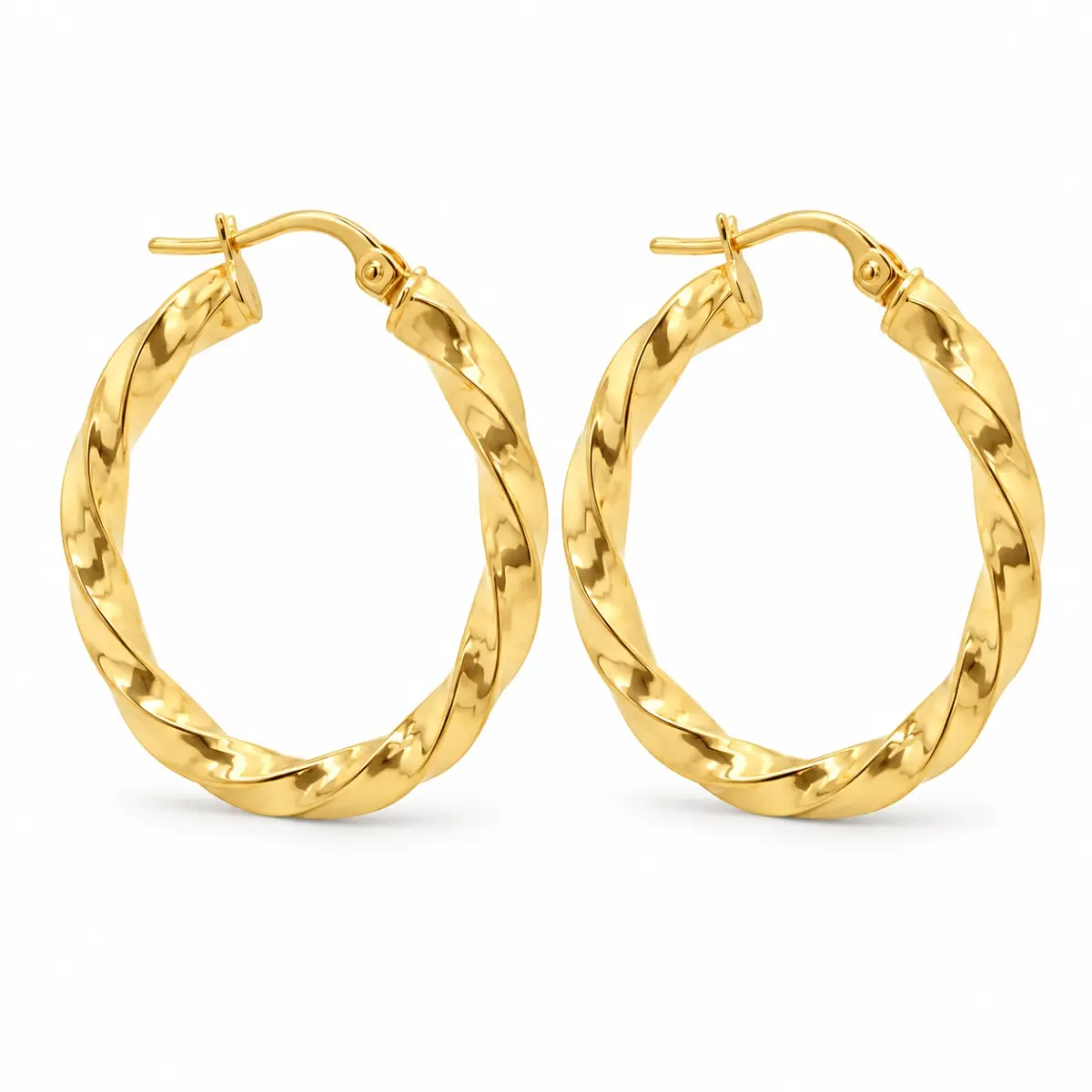 9ct Yellow Gold 3mm x 20mm Diameter Square Twist Hoop Earrings - 5ER0089