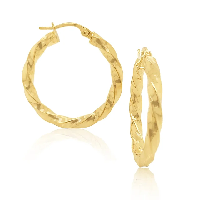 9ct Yellow Gold 3mm x 15mm Diameter Square Twist Hoop Earrings - 5ER0088