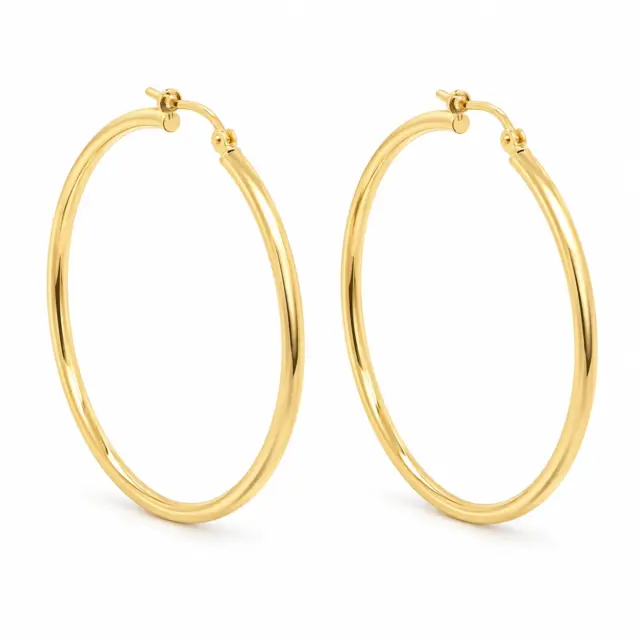 9ct Yellow Gold 40mm Diameter Round Hoop Earrings