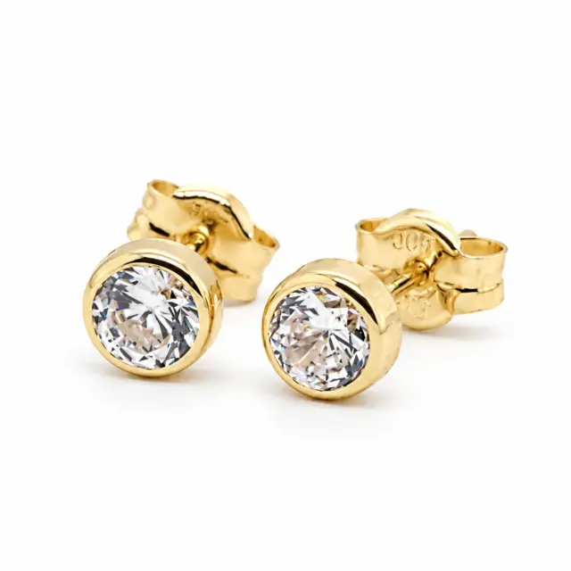9ct Yellow Gold 4mm Round Bezel Set Cubic Zirconia Stud Earrings