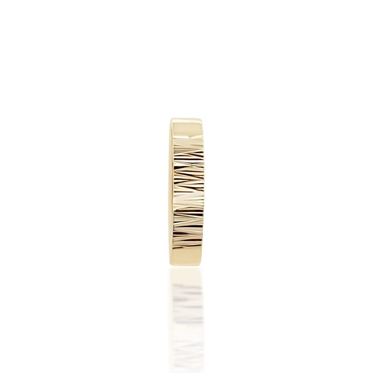 9ct Yellow Gold 4mm Wide Faceted Wedding Ring with Diamond Cut Bark Cross Finish