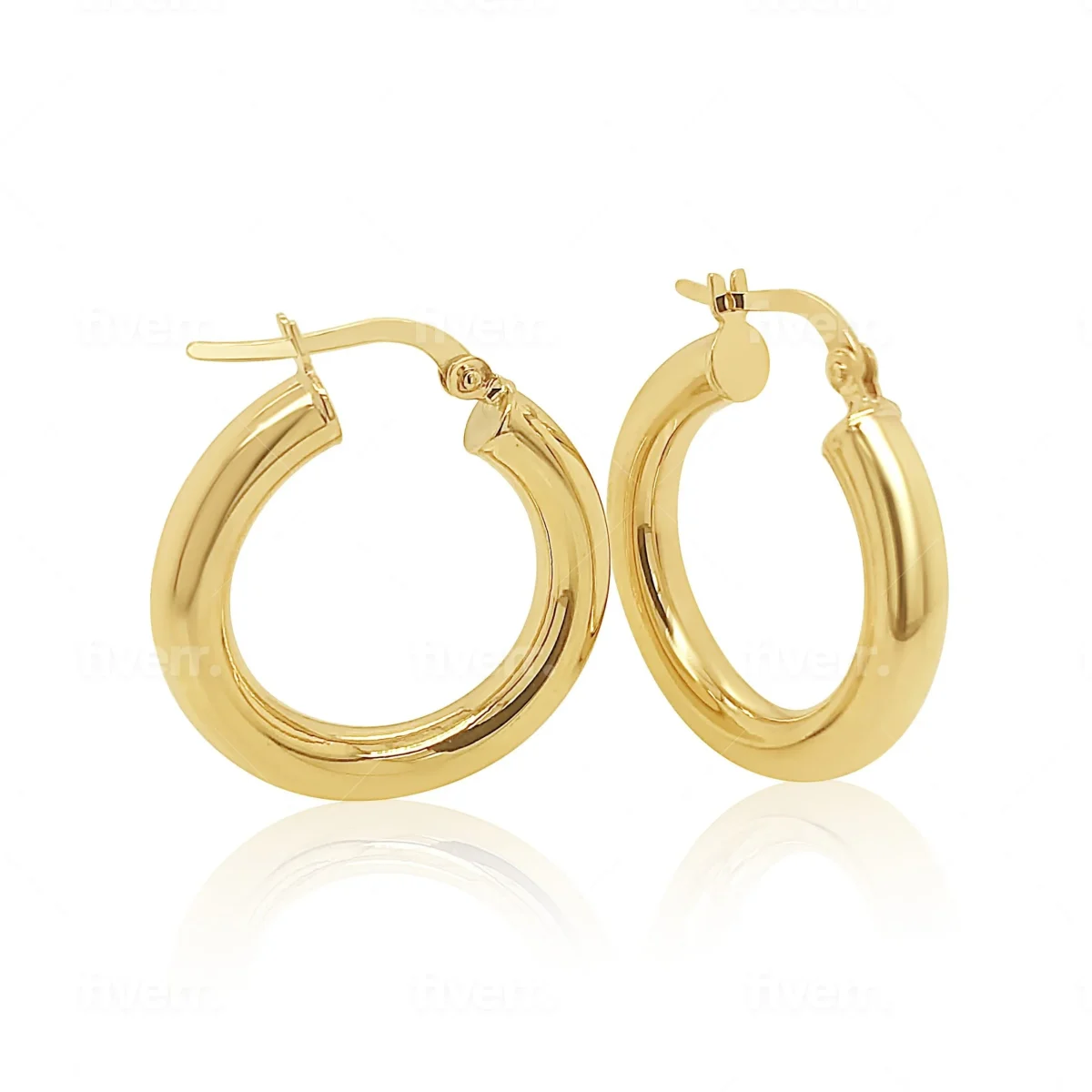 9ct Yellow Gold 4mm x 15mm Diameter Plain Round Hoop Earrings - 5ER0019