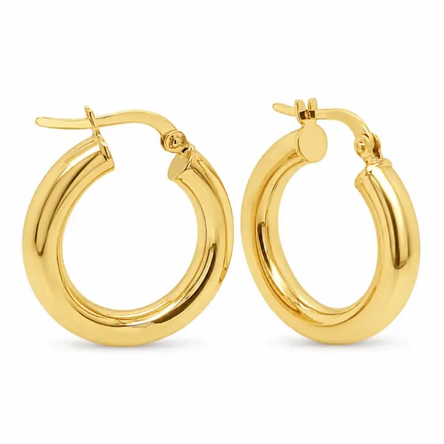 9ct Yellow Gold 4mm x 15mm Diameter Plain Round Hoop Earrings - 5ER0019