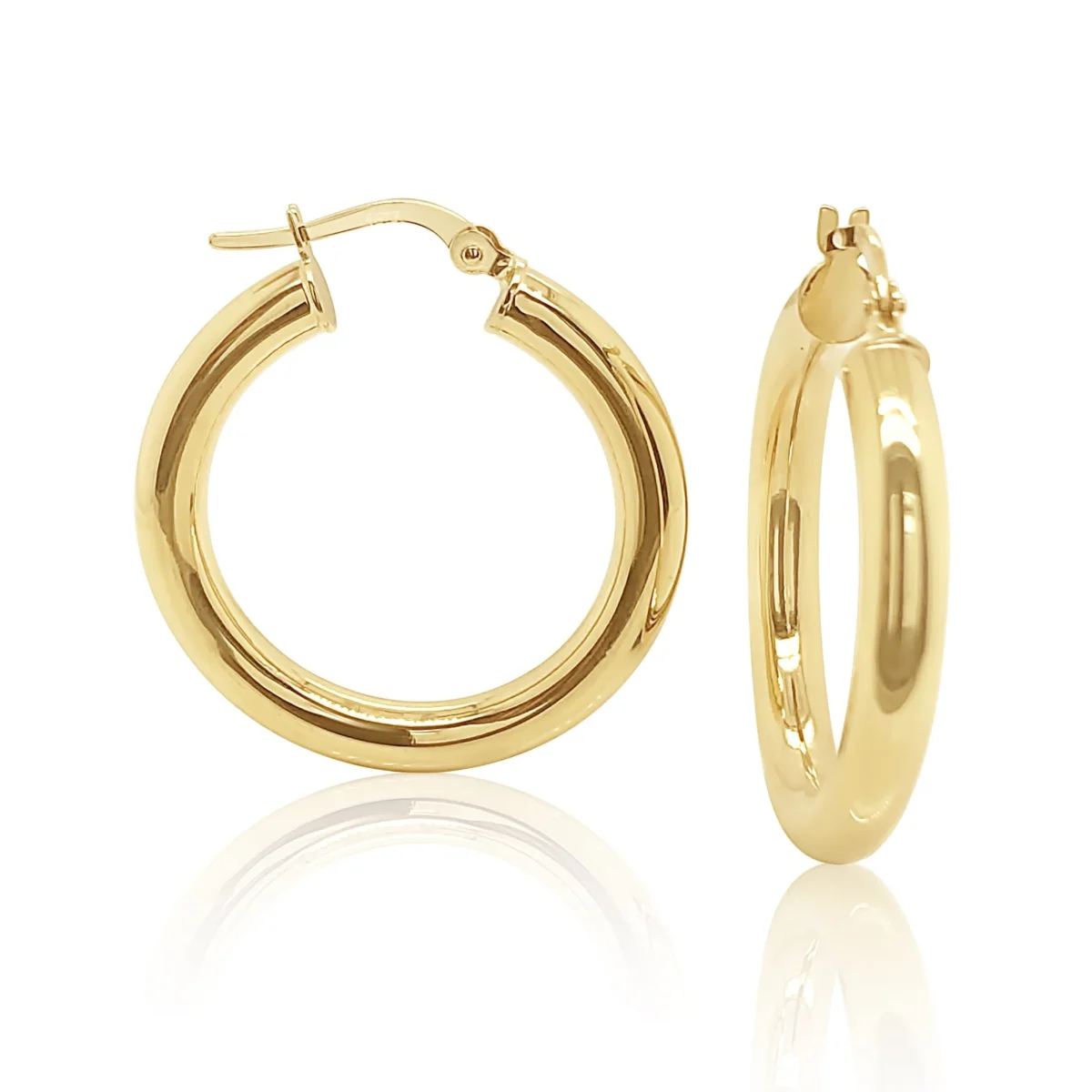 9ct Yellow Gold 4mm x 20mm Diameter Plain Round Hoop Earrings - 5ER0369