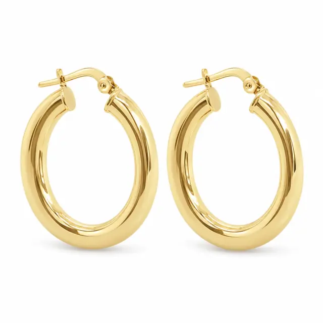 9ct Yellow Gold 4mm x 20mm Diameter Plain Round Hoop Earrings - 5ER0369