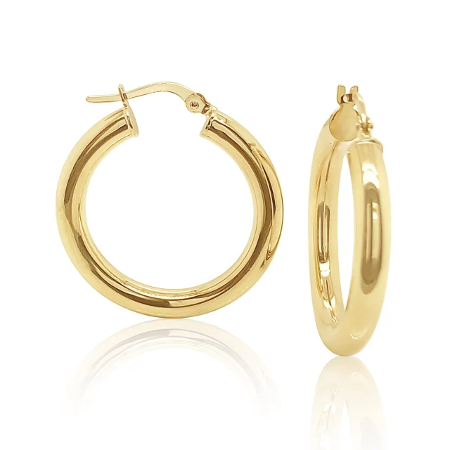 9ct Yellow Gold 4mm x 20mm Diameter Plain Round Hoop Earrings - 5ER0369