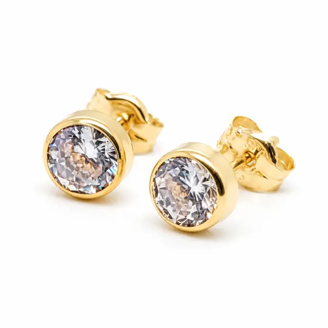 9ct Yellow Gold 5mm Round Bezel Set Cubic Zirconia Stud Earrings