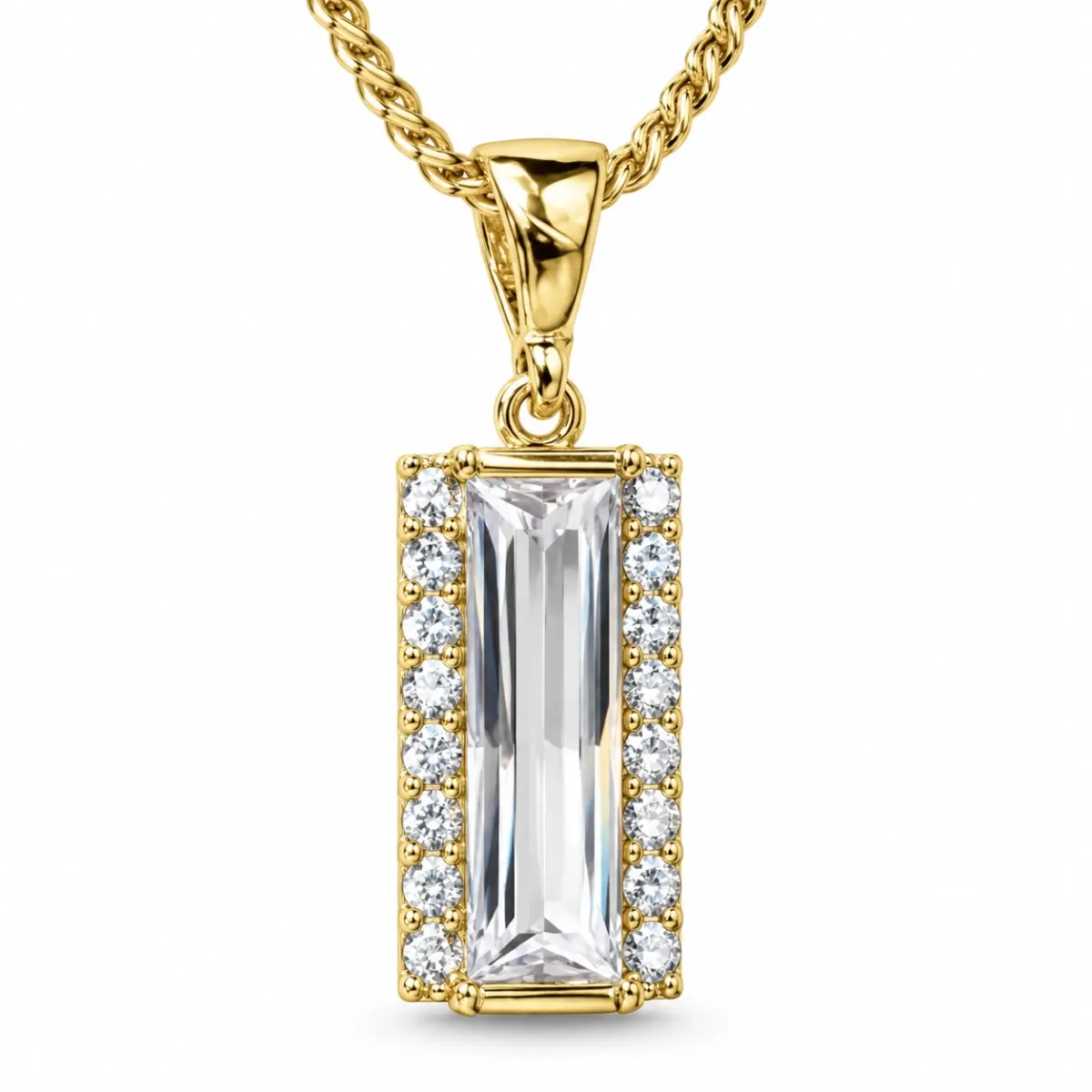 9ct Yellow Gold 6.7mm x 13mm Rectangle CZ with CZ Border Pendant