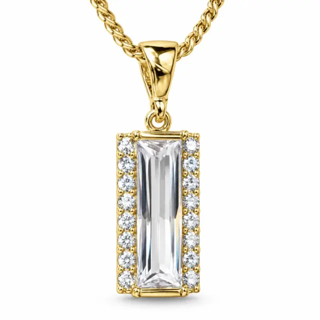 9ct Yellow Gold 6.7mm x 13mm Rectangle CZ with CZ Border Pendant