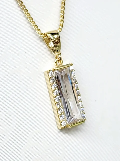 9ct Yellow Gold 6.7mm x 13mm Rectangle CZ with CZ Border Pendant