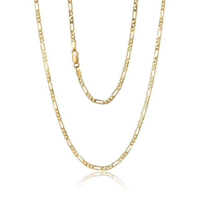 9ct Yellow Gold 6-Sided Diamond Cut 1+3 Figaro Link Chain 60cm – Made in Italy - 60HKI327