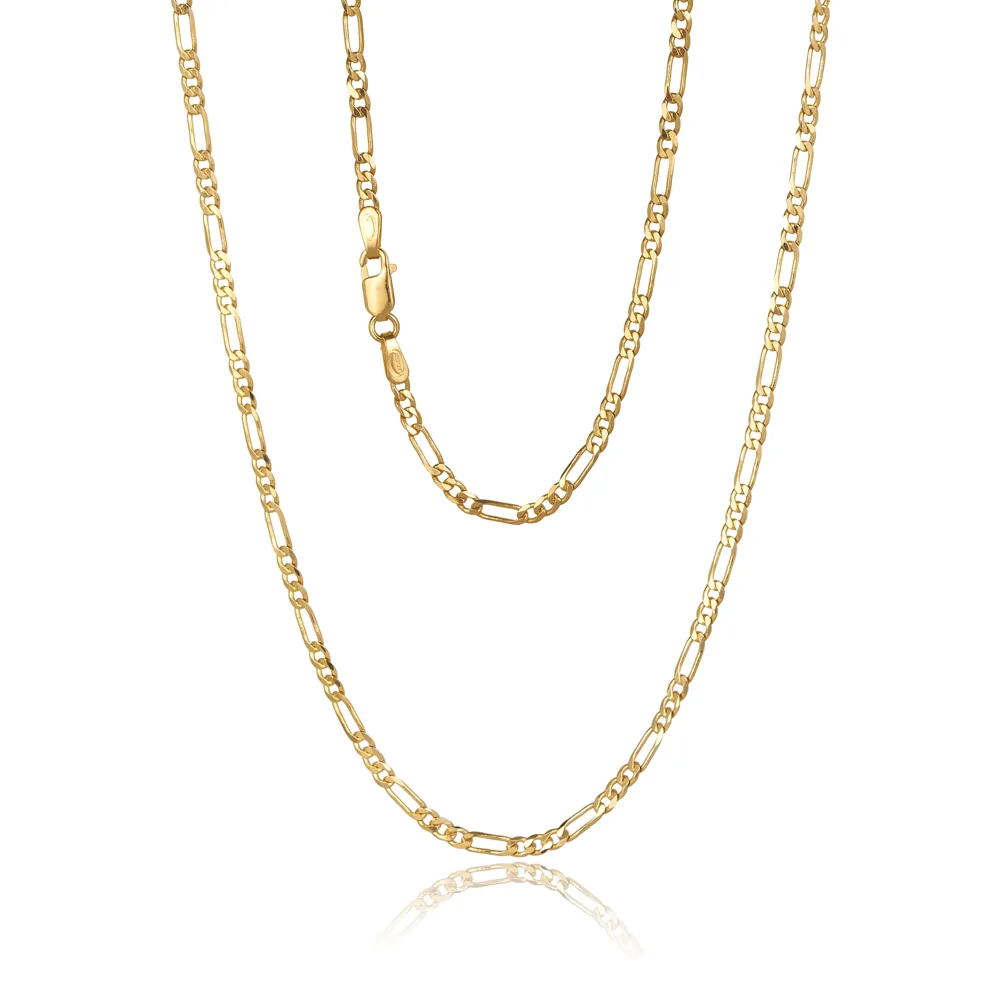 9ct Yellow Gold 6-Sided Diamond Cut 1+3 Figaro Link Chain 60cm – Made in Italy - 60HKI327