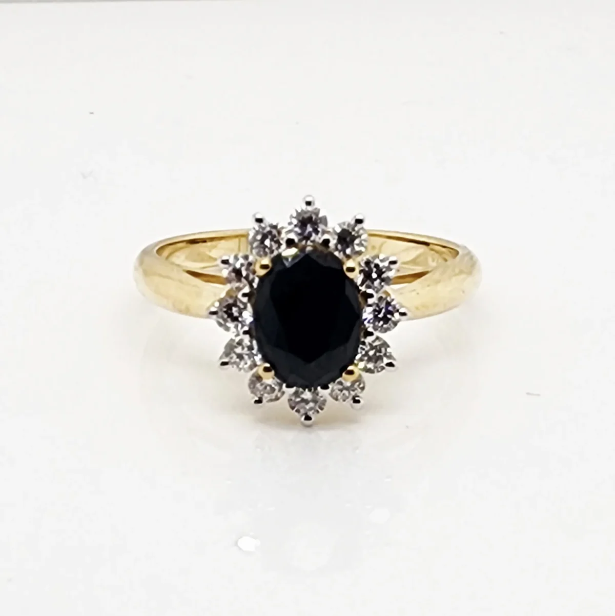9ct Yellow Gold 6 x 8 Oval Black Sapphire with 0.54ct LAB Diamond Halo Setting - D/A469BSLGD