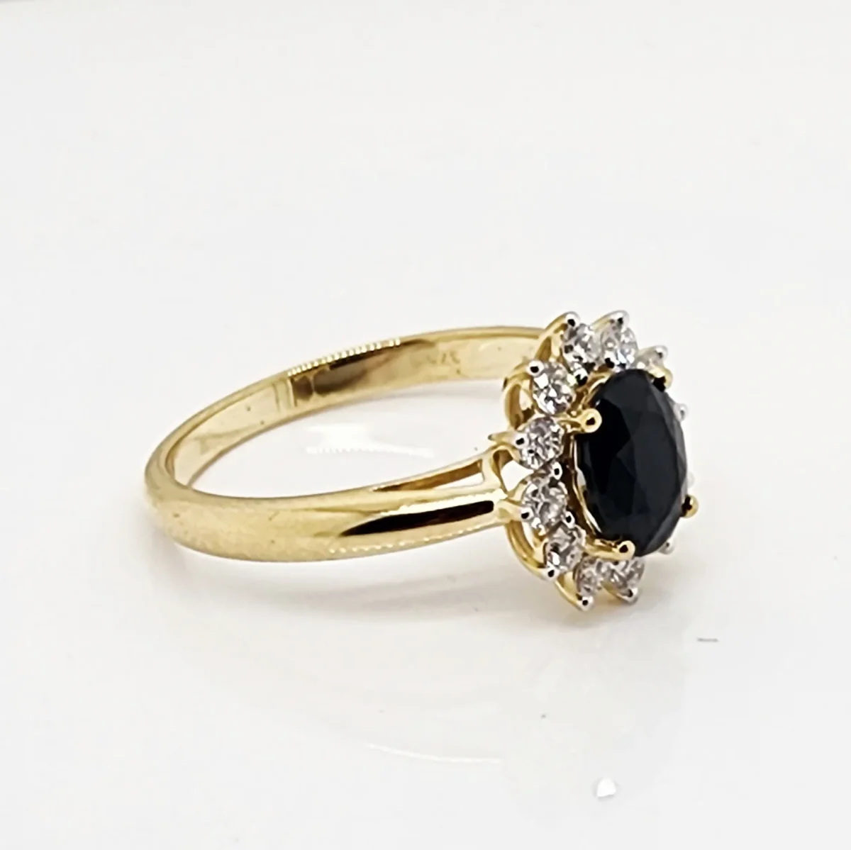 9ct Yellow Gold 6 x 8 Oval Black Sapphire with 0.54ct LAB Diamond Halo Setting - D/A469BSLGD