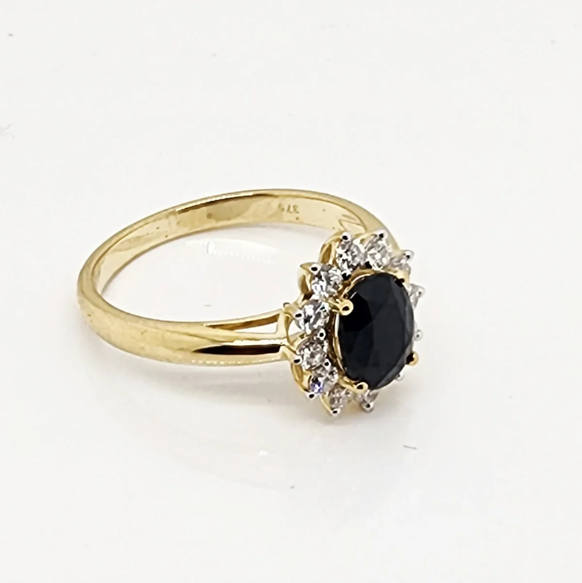 9ct Yellow Gold 6 x 8 Oval Black Sapphire with 0.54ct LAB Diamond Halo Setting - D/A469BSLGD