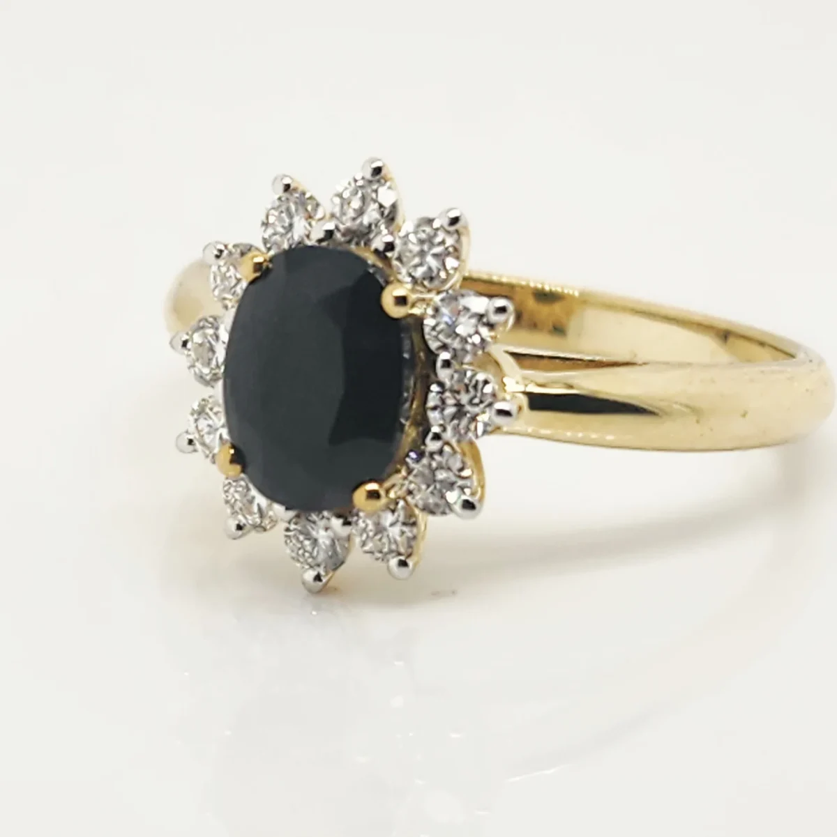 9ct Yellow Gold 6 x 8 Oval Black Sapphire with 0.54ct LAB Diamond Halo Setting - D/A469BSLGD