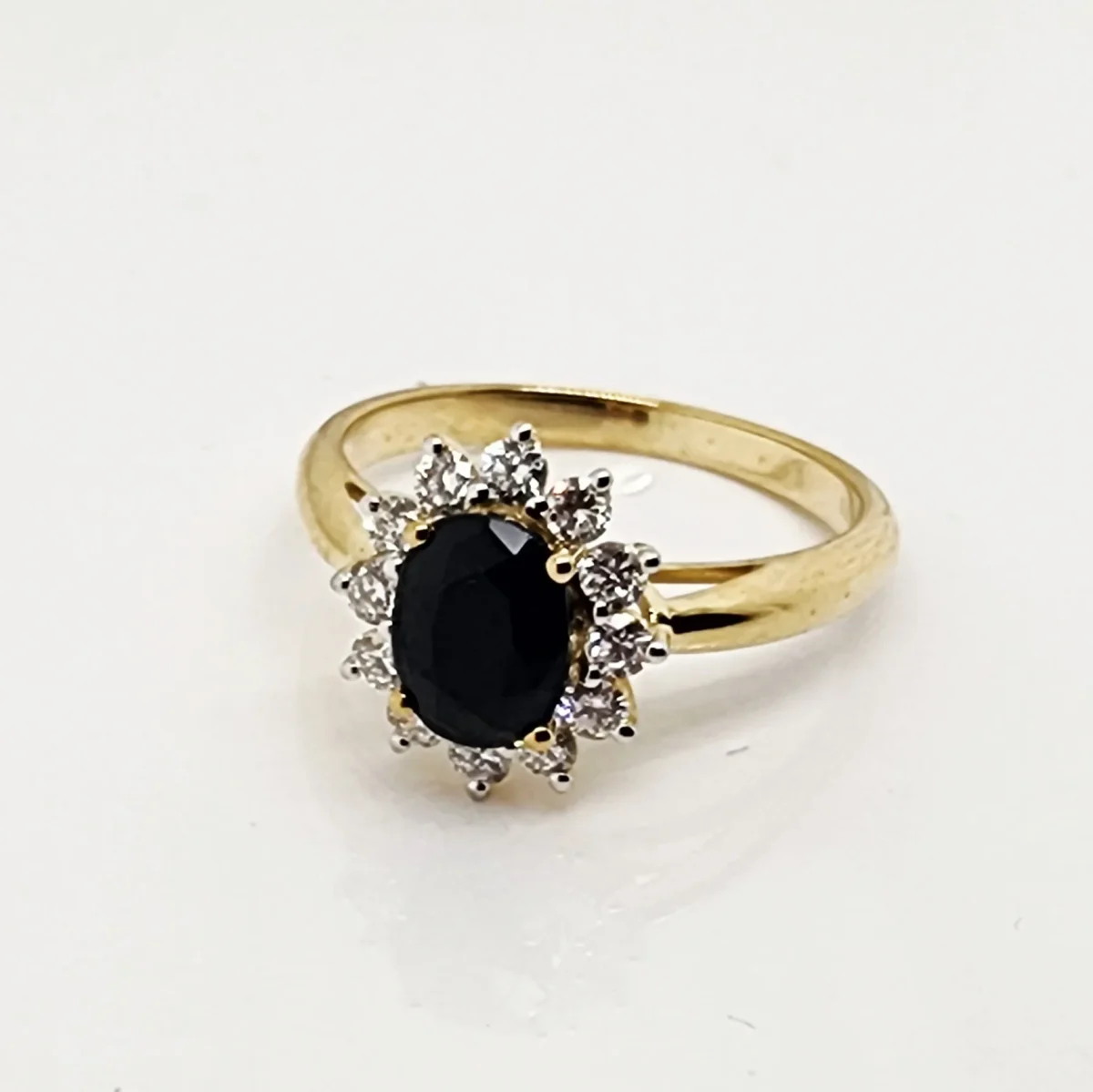9ct Yellow Gold 6 x 8 Oval Black Sapphire with 0.54ct LAB Diamond Halo Setting - D/A469BSLGD