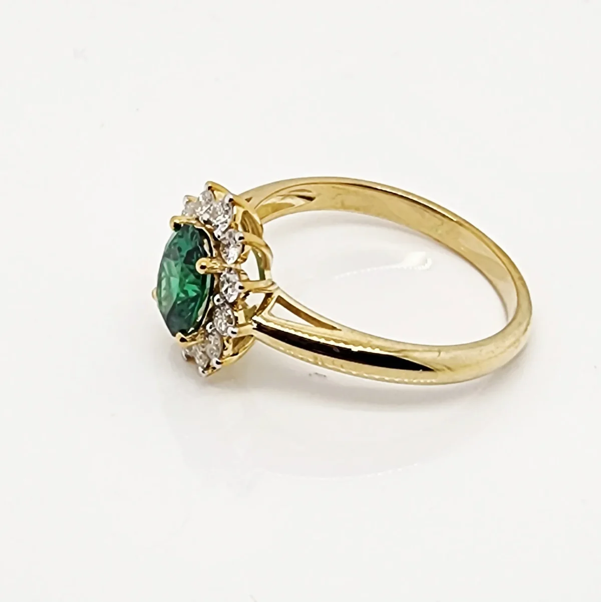 9ct Yellow Gold 6 x 8 Oval Created Emerald with 0.54ct LAB Diamond Halo Setting - D/A469CELGD