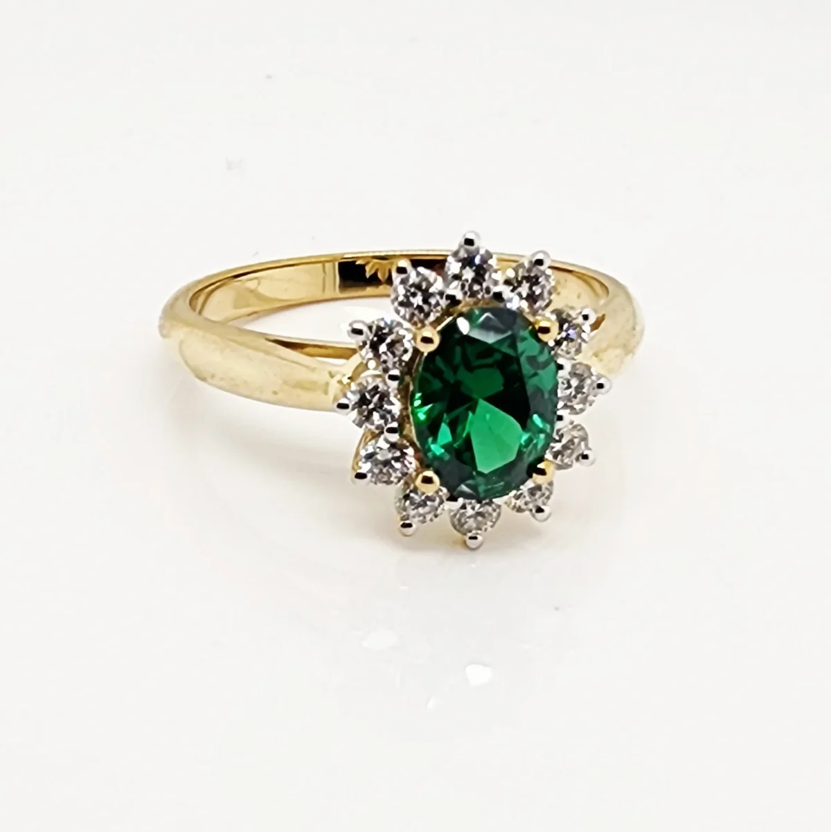 9ct Yellow Gold 6 x 8 Oval Created Emerald with 0.54ct LAB Diamond Halo Setting - D/A469CELGD