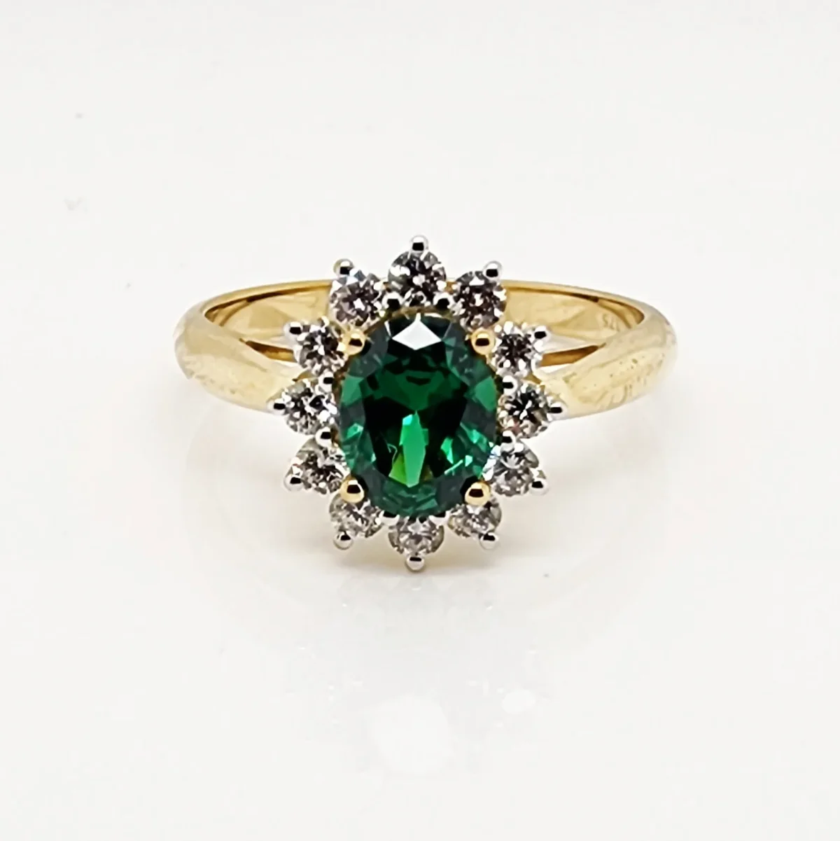 9ct Yellow Gold 6 x 8 Oval Created Emerald with 0.54ct LAB Diamond Halo Setting - D/A469CELGD