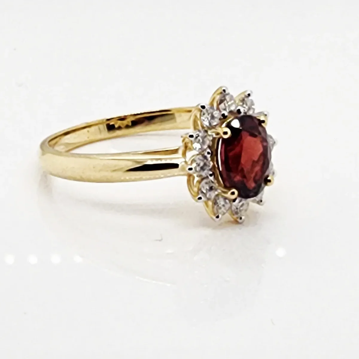 9ct Yellow Gold 6 x 8 Oval Garnet with 0.54ct LAB Diamond Halo Setting - D/A469GARLGD