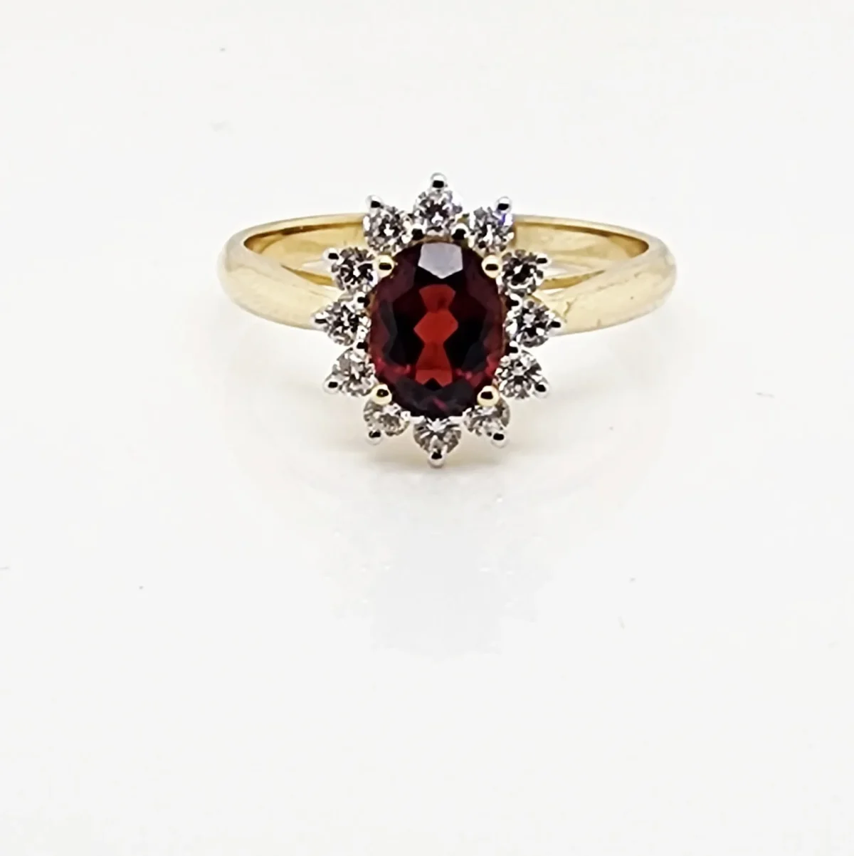 9ct Yellow Gold 6 x 8 Oval Garnet with 0.54ct LAB Diamond Halo Setting - D/A469GARLGD