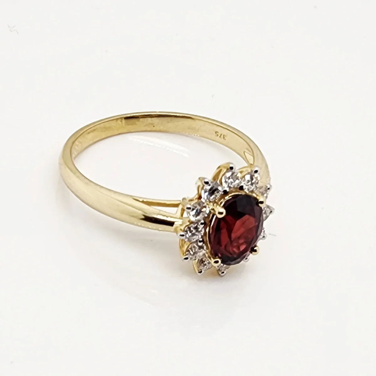 9ct Yellow Gold 6 x 8 Oval Garnet with 0.54ct LAB Diamond Halo Setting - D/A469GARLGD