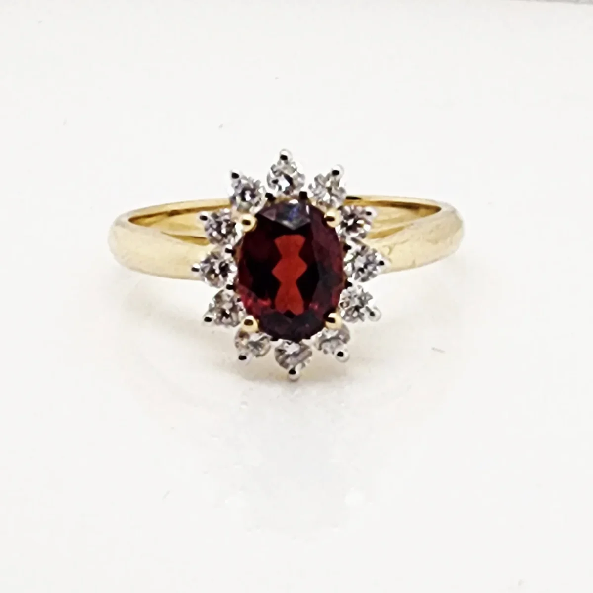 9ct Yellow Gold 6 x 8 Oval Garnet with 0.54ct LAB Diamond Halo Setting - D/A469GARLGD
