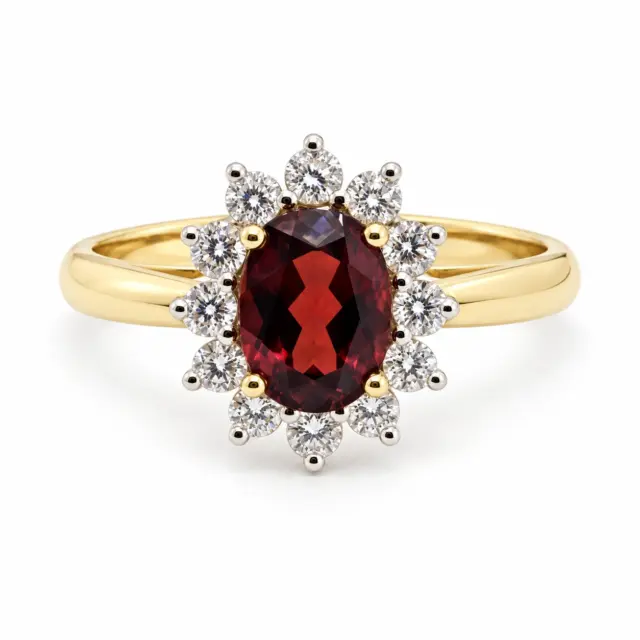 9ct Yellow Gold 6 x 8 Oval Garnet with 0.54ct LAB Diamond Halo Setting - D/A469GARLGD
