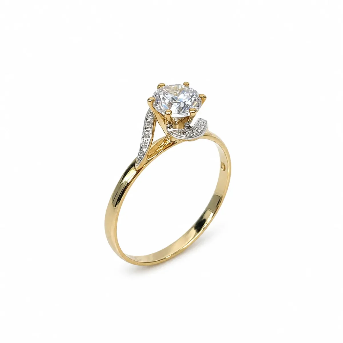 9ct Yellow Gold 6mm Round Cut Cubic Zirconia Engagement Ring – 6 Claw Set with Diamond-Look Swirl Design - CYR2620
