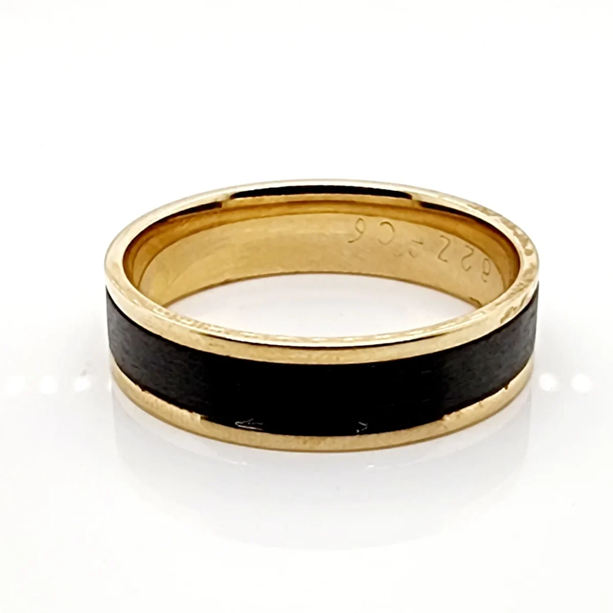 9ct Yellow Gold 6mm Wide Band with Black Zirconium Centre Inlay