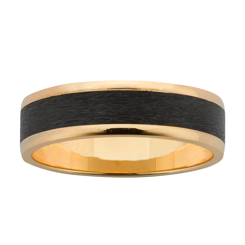9ct Yellow Gold 6mm Wide Band with Black Zirconium Centre Inlay