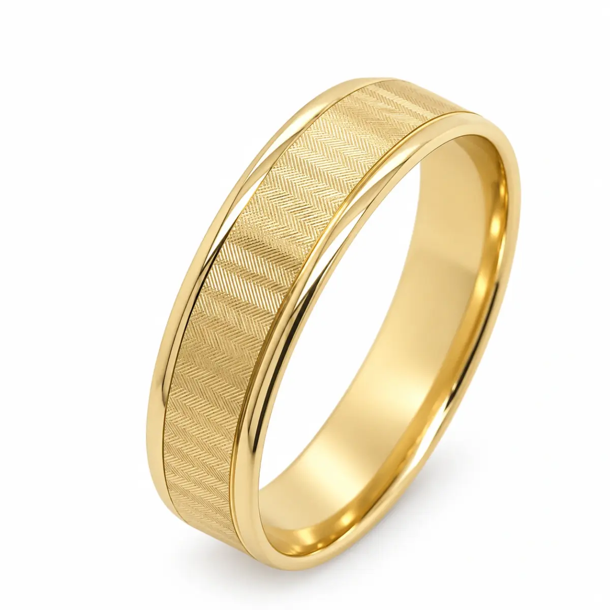 9ct Yellow Gold 6mm Wide Patterned Wedding Band
