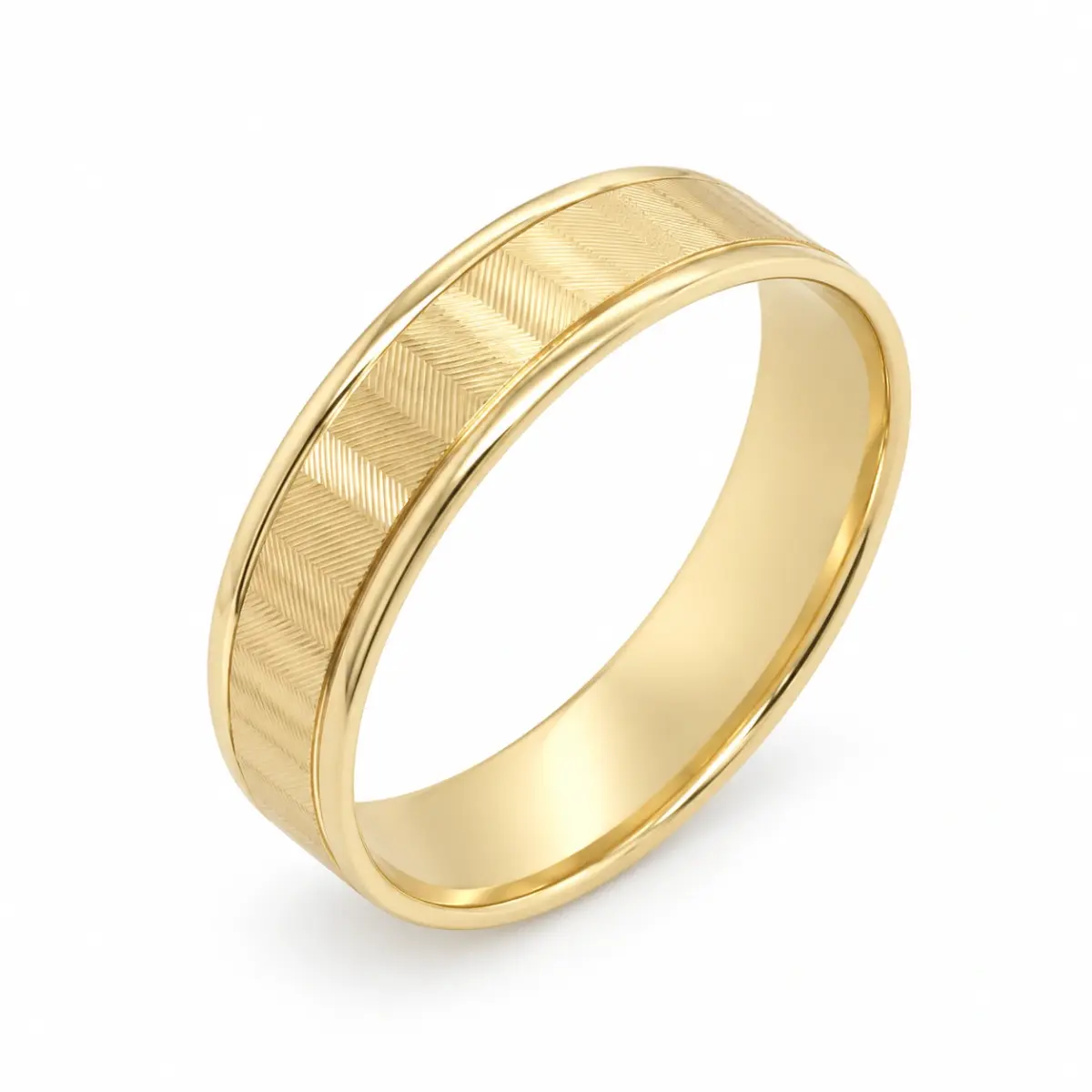 9ct Yellow Gold 6mm Wide Patterned Wedding Band