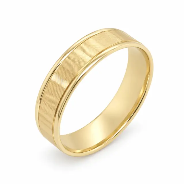 9ct Yellow Gold 6mm Wide Patterned Wedding Band