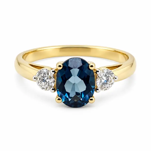 9ct Yellow Gold 7 x 9 Oval London Blue Topaz with 0.50ct LAB Diamonds - D/A468LBTLGD