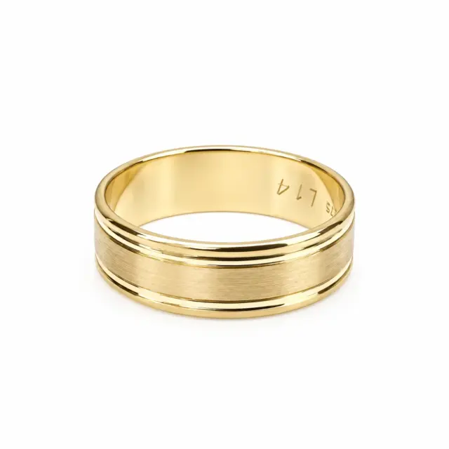 9ct Yellow Gold 7mm Grooved Wedding Band - 6L0014