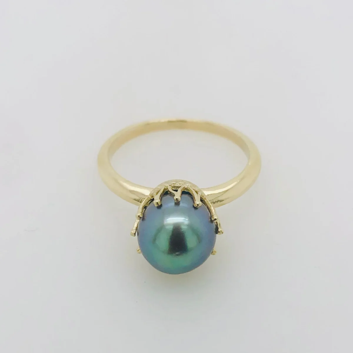 9ct Yellow Gold 8.5-9.0mm Tahitian Black Pearl Ring Crown Setting