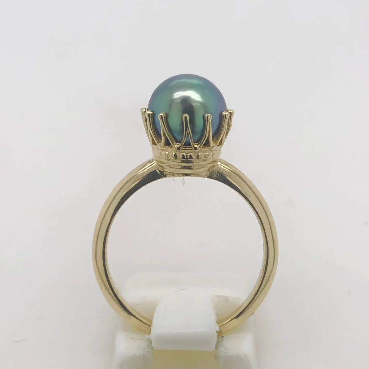 9ct Yellow Gold 8.5-9.0mm Tahitian Black Pearl Ring Crown Setting