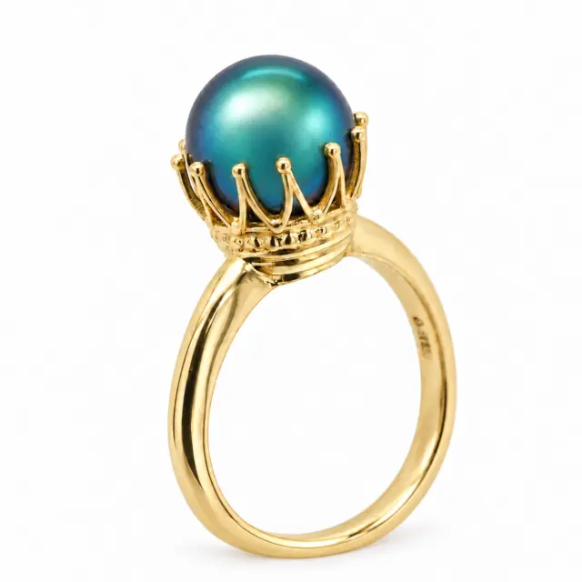 9ct Yellow Gold 8.5-9.0mm Tahitian Black Pearl Ring Crown Setting