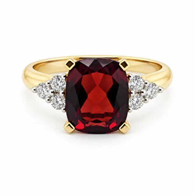 9ct Yellow Gold 8 x 10 Cushion Cut Garnet with 0.25ct Trio LAB Diamond Accents - D/A467GARLGD
