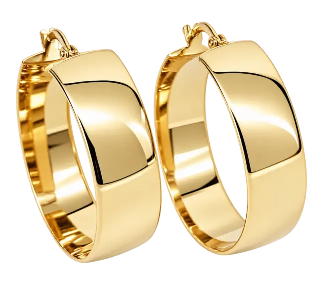 9ct Yellow Gold Flat Polished Hoop Earrings – 8mm Wide, 25mm Internal Diameter | Made in Italy - 5ER0313