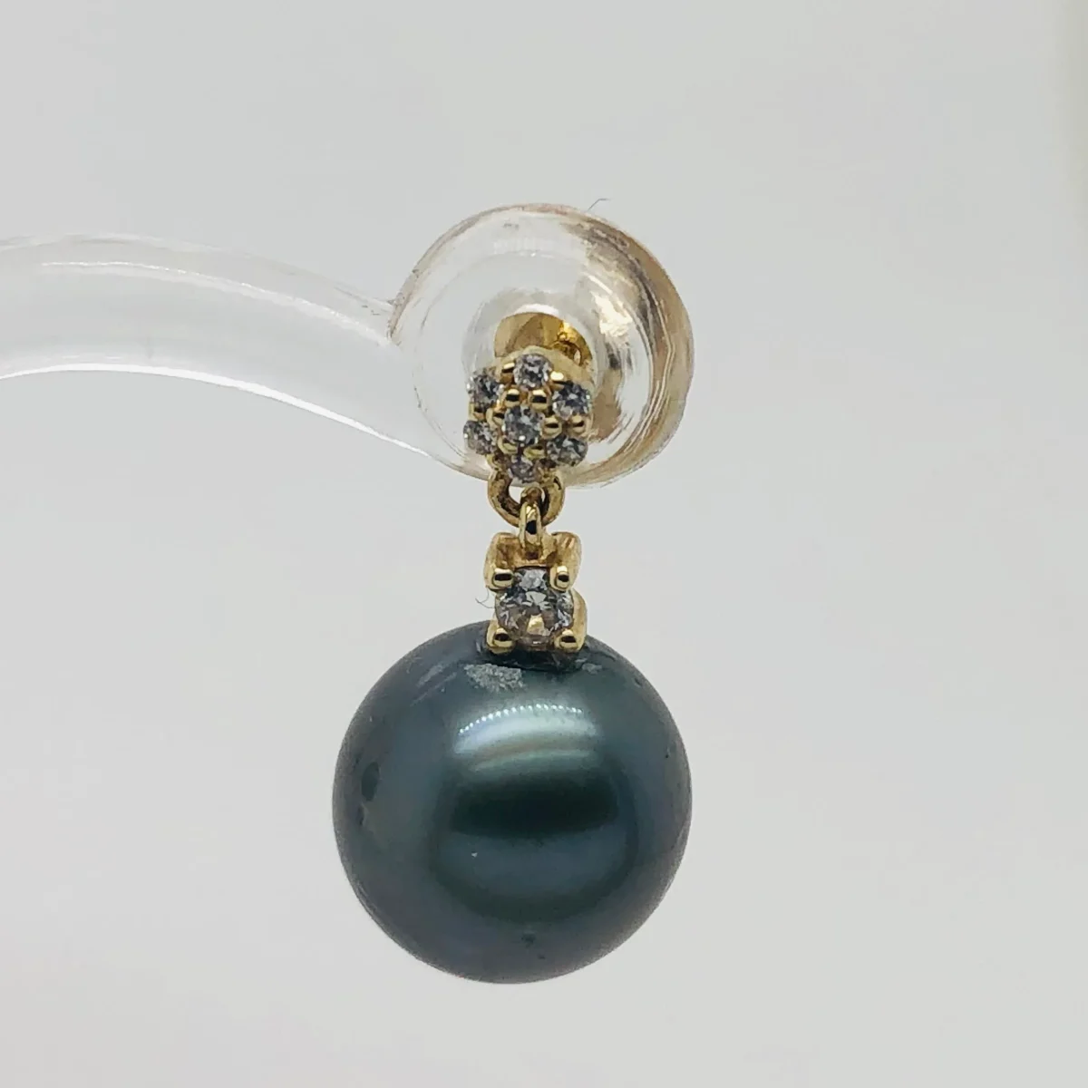 9ct Yellow Gold 9.00-9.50mm Tahitian Black Pearl Drop Earrings With Cubic Zirconia Settings