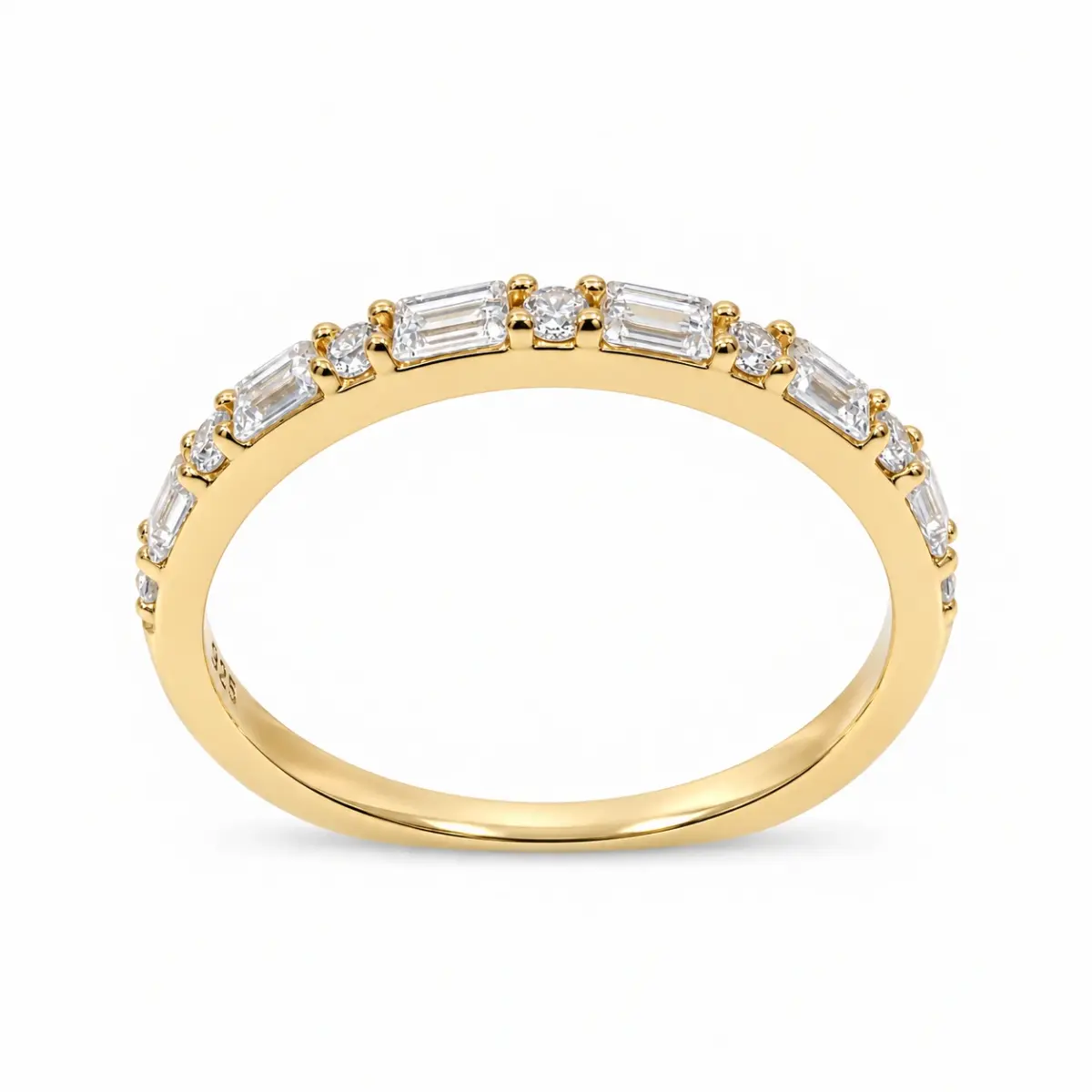 9ct Yellow Gold Alternating Round & Emerald Cut CZ Dress Ring - 9CTAUCRG1396