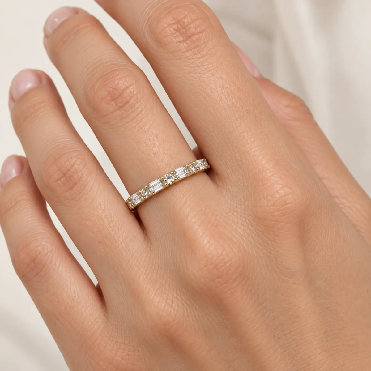 9ct Yellow Gold Alternating Round & Emerald Cut CZ Dress Ring - 9CTAUCRG1396