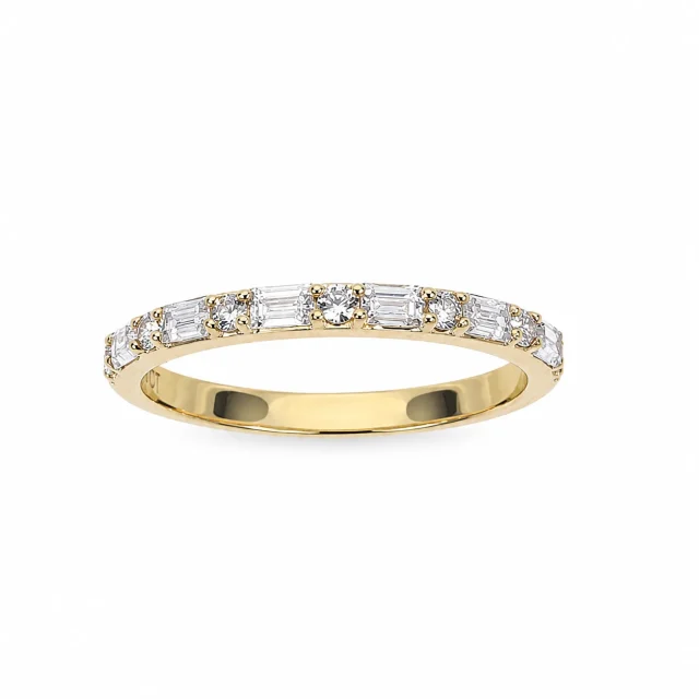 9ct Yellow Gold Alternating Round & Emerald Cut CZ Dress Ring - 9CTAUCRG1396