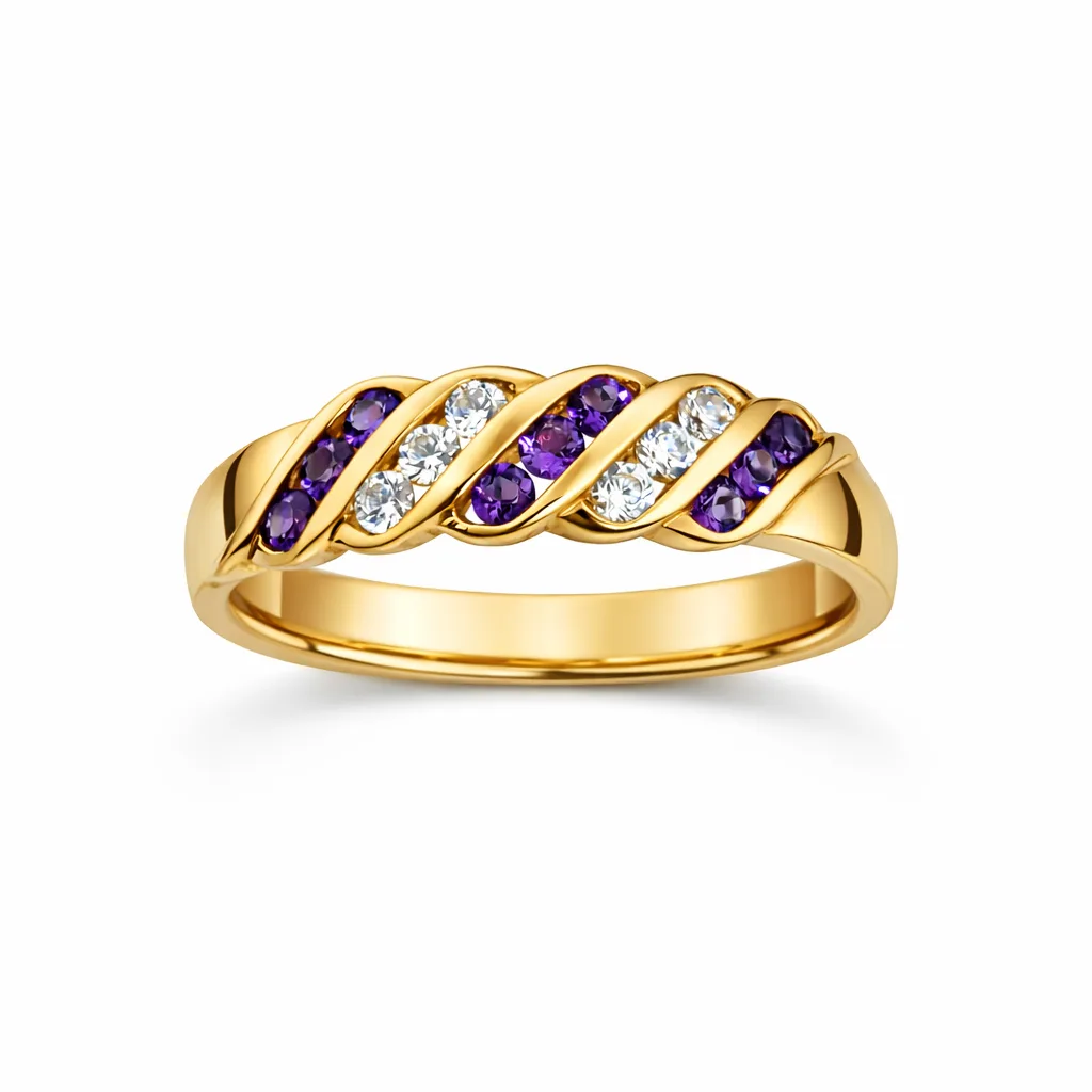 9ct Yellow Gold Amethyst & Cubic Zirconia Twist Band Ring – CYR1269AMCZ