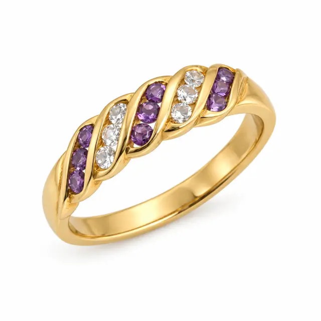 9ct Yellow Gold Amethyst & Cubic Zirconia Twist Band Ring – CYR1269AMCZ