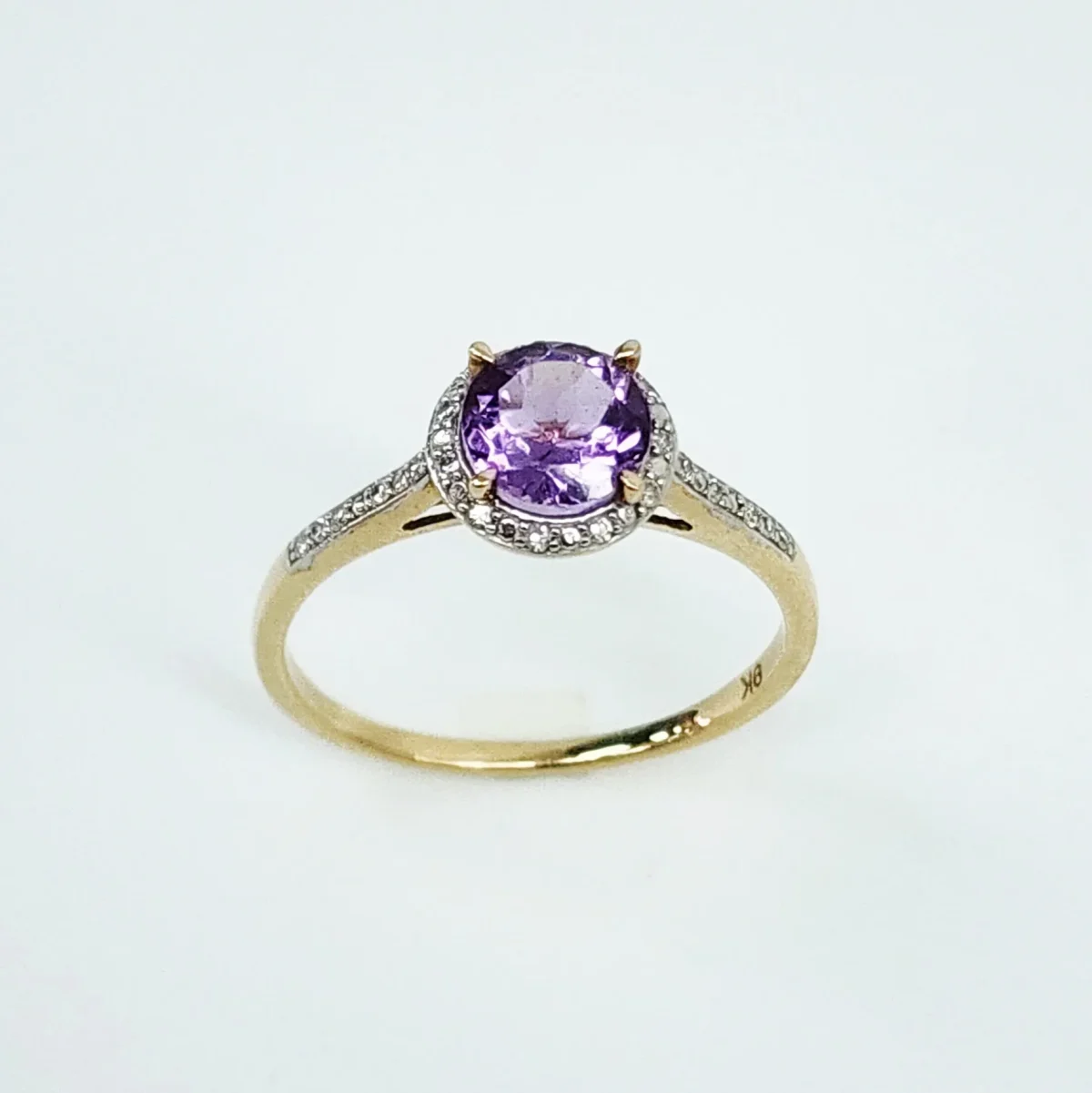 9ct Yellow Gold Amethyst & Diamond Halo Ring TDW 0.064ct - 5RG1020